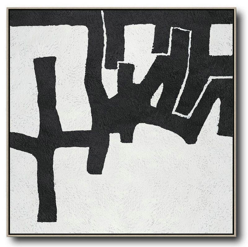 Oversized Minimal Black And White Painting,Large Canvas Wall Art For Sale #B9G0